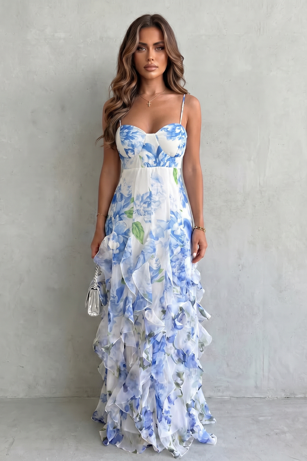 Marisela | Women's Floral Maxi Dress with Ruffles