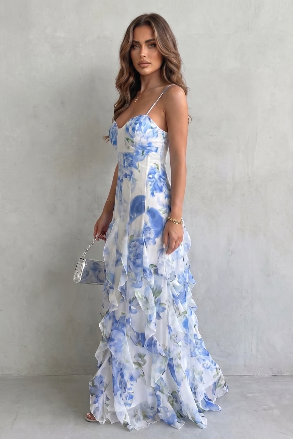 Marisela | Women's Floral Maxi Dress with Ruffles