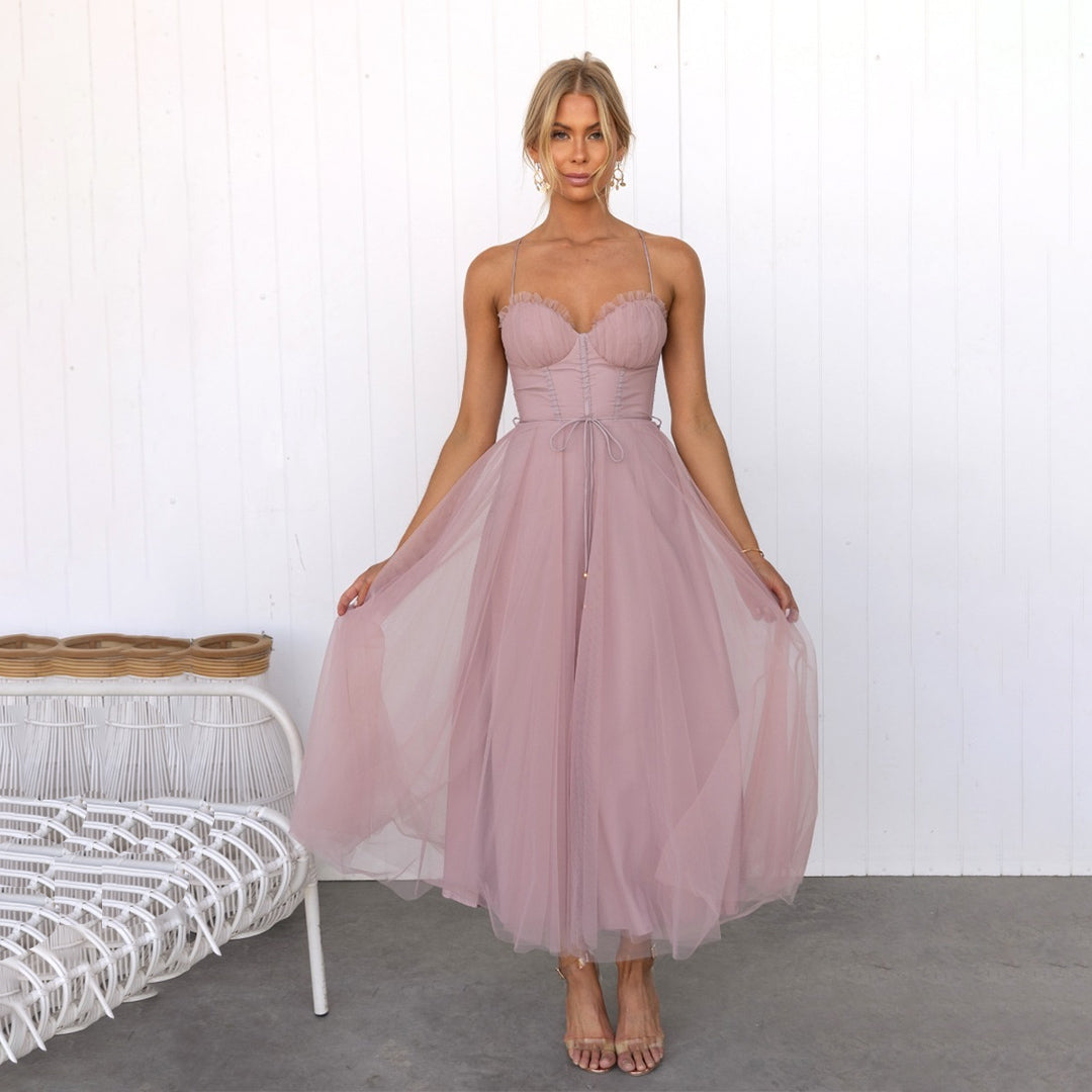 Adriana | Women's Sleeveless Midi Dress with Tie Waist