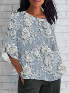Livia | Floral Lace Linen Blouse