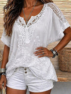 Marlowe | Crochet Trim V-Neck Top