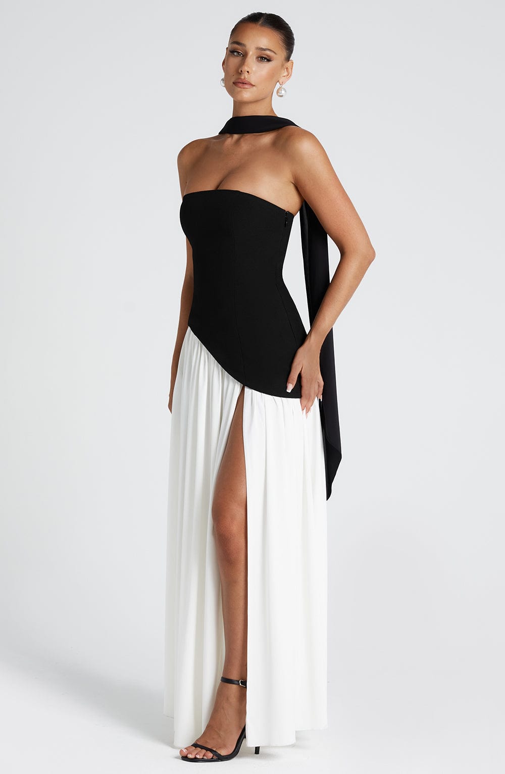 Isolde | Strapless Lace-Up Slit Maxi Dress