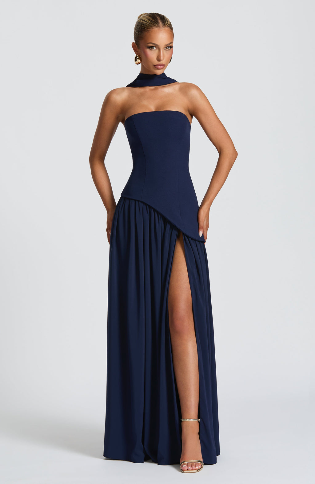 Isolde | Strapless Lace-Up Slit Maxi Dress