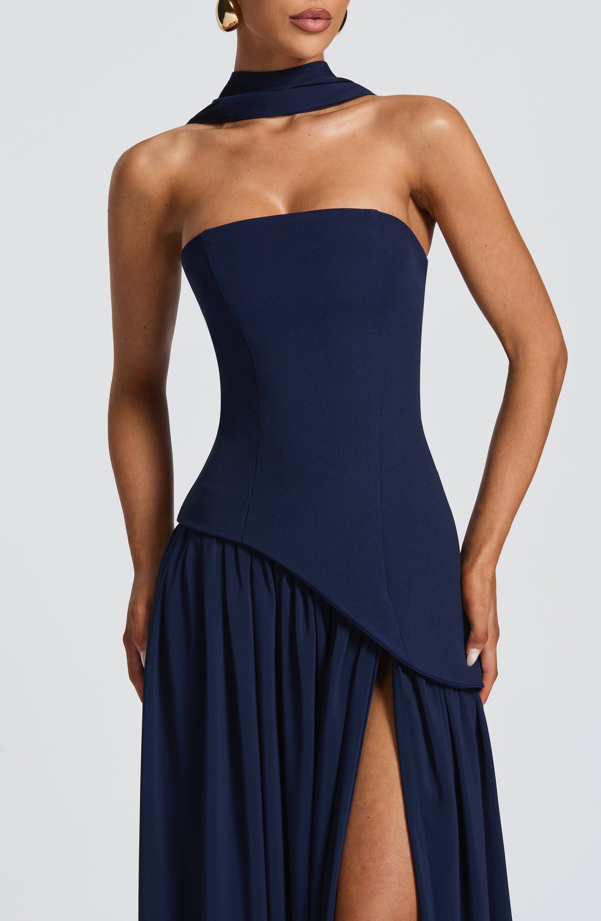 Isolde | Strapless Lace-Up Slit Maxi Dress