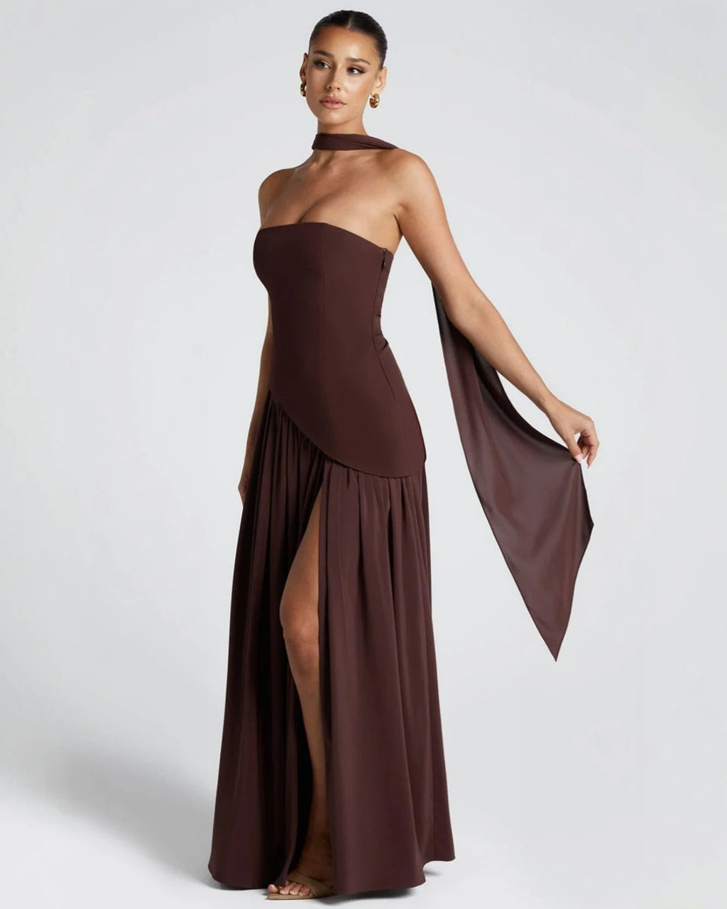 Isolde | Strapless Lace-Up Slit Maxi Dress