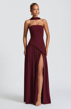 Isolde | Strapless Lace-Up Slit Maxi Dress