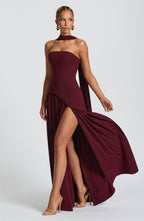 Isolde | Strapless Lace-Up Slit Maxi Dress