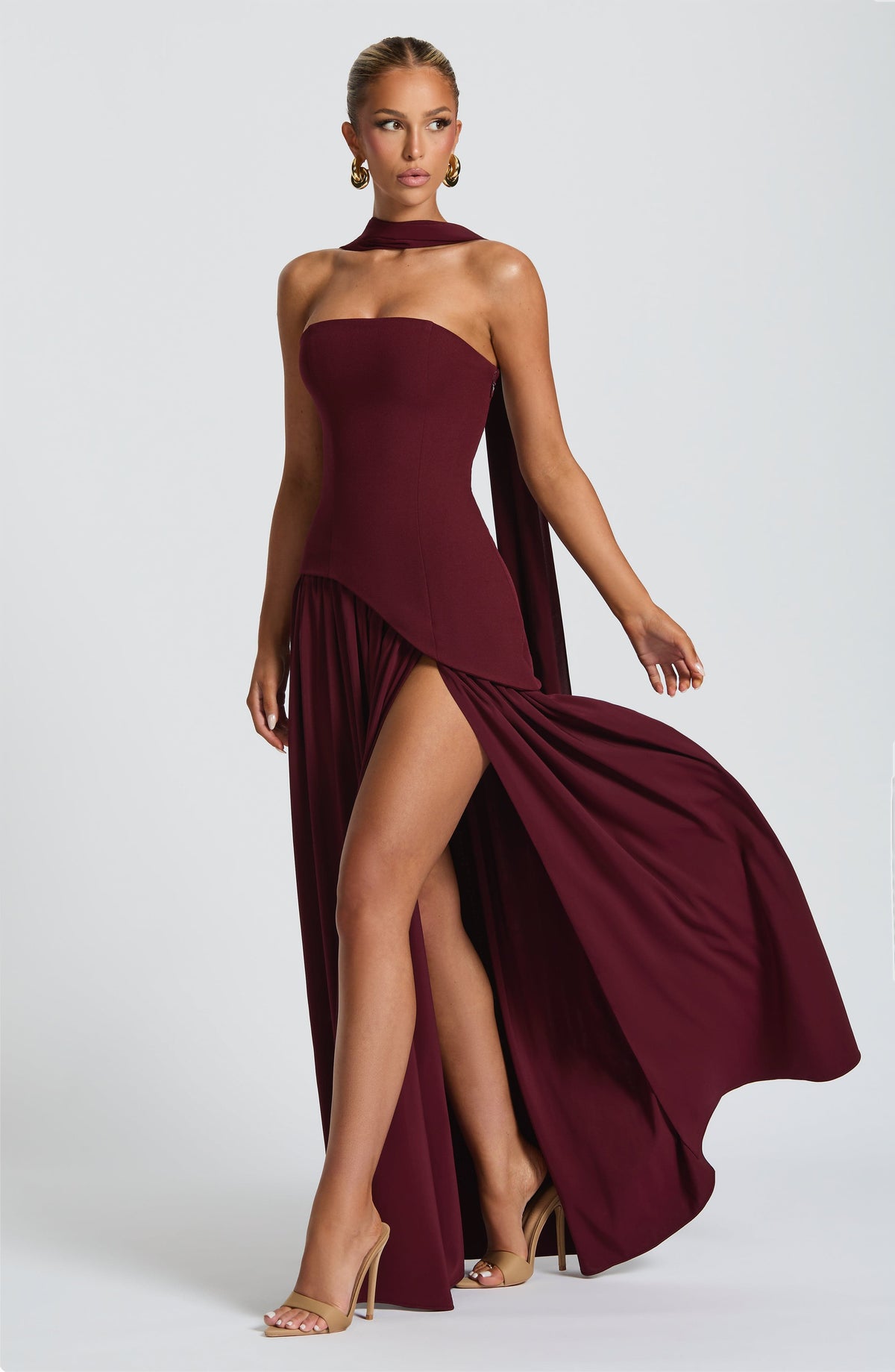 Isolde | Strapless Lace-Up Slit Maxi Dress
