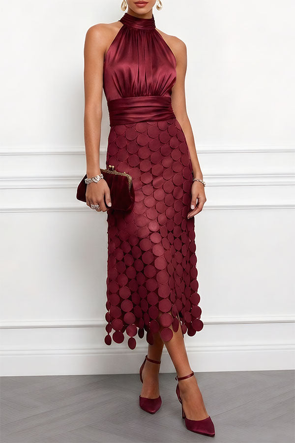 Georgia | Halter Neck Textured Midi Dress