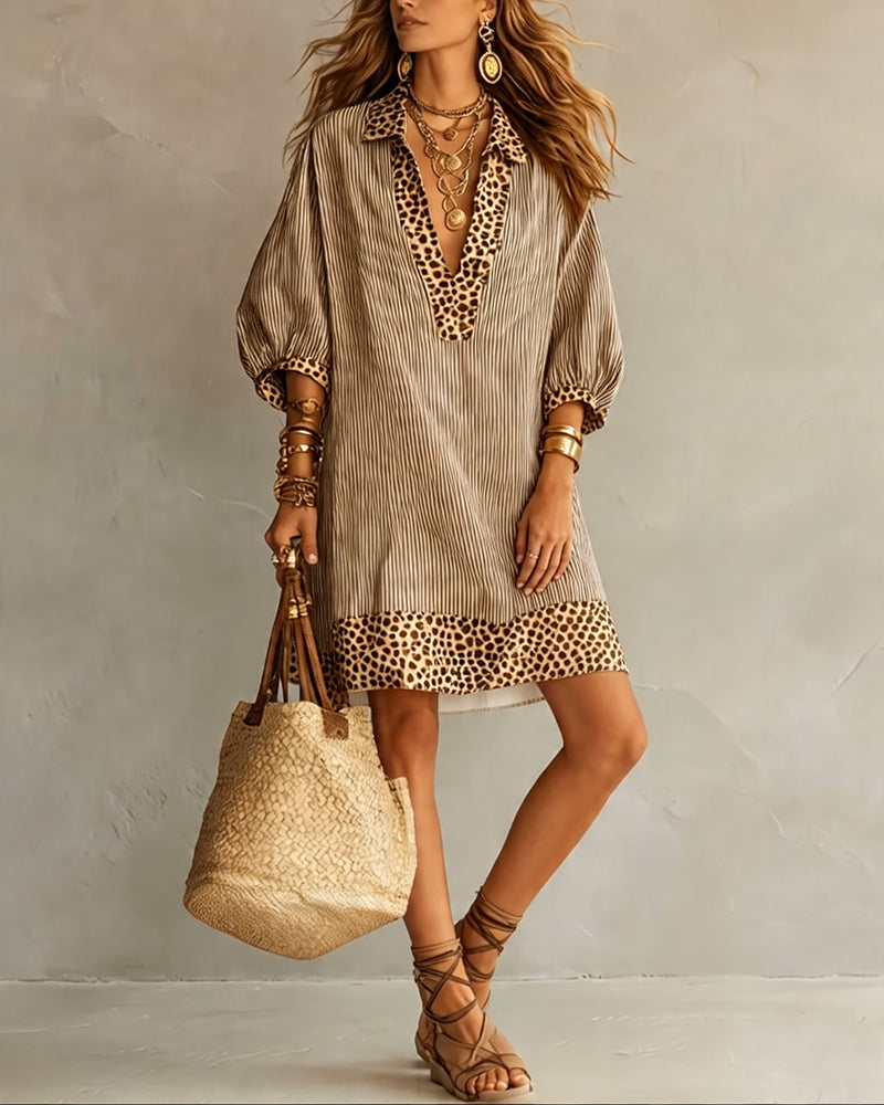 Rosemary | Leopard Trim Boho Midi Dress