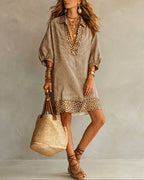 Rosemary | Leopard Trim Boho Midi Dress