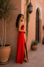 Reagan | Women's Halter Neck Maxi Dress with Side Slit