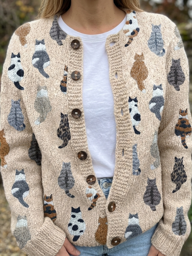 Dorothy | Cat Print Knit Cardigan