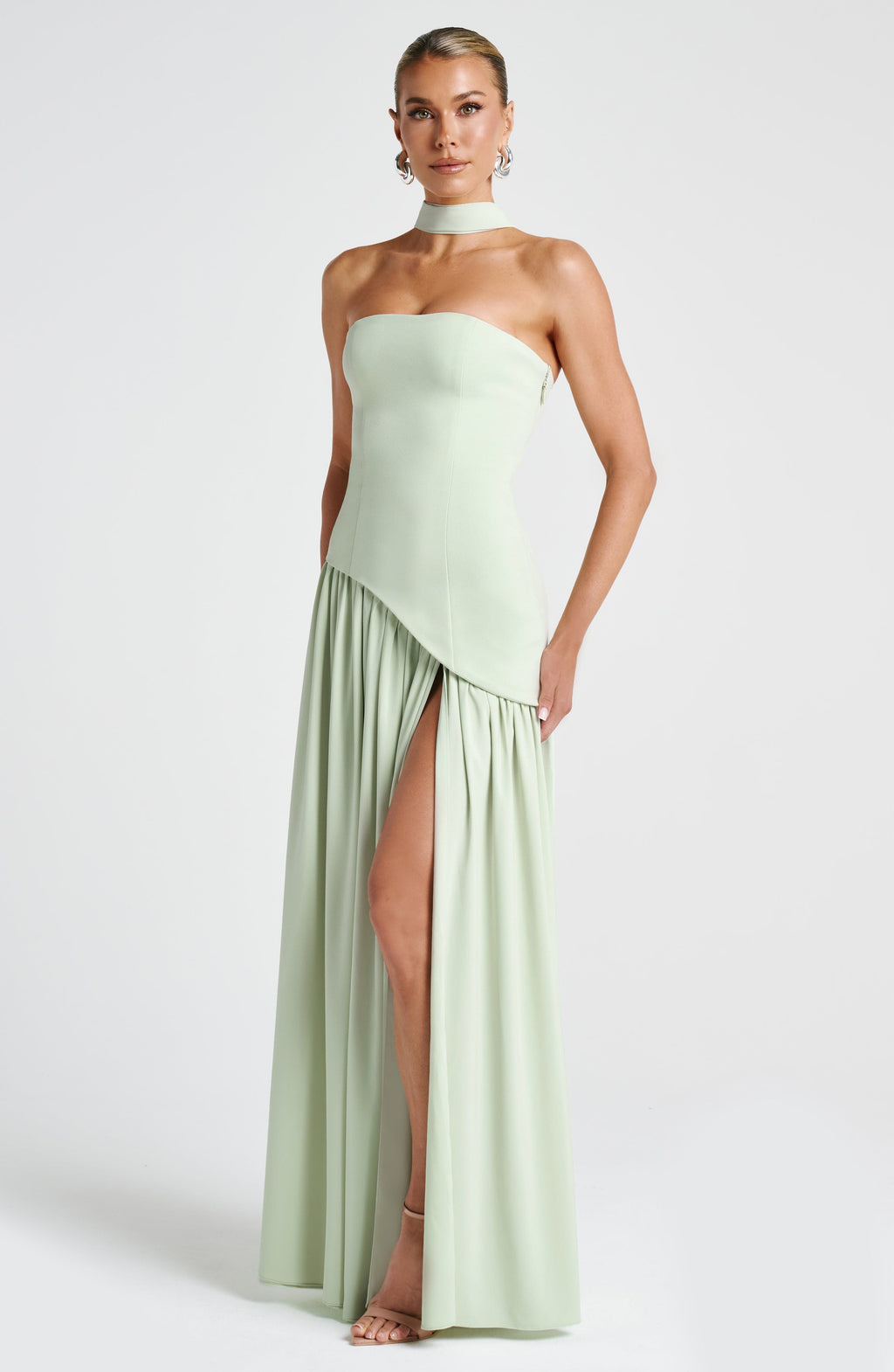 Isolde | Strapless Lace-Up Slit Maxi Dress