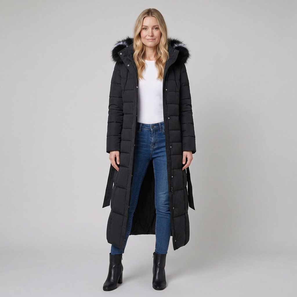 Quinley | Belted Faux Fur Hood Puffer Jacket