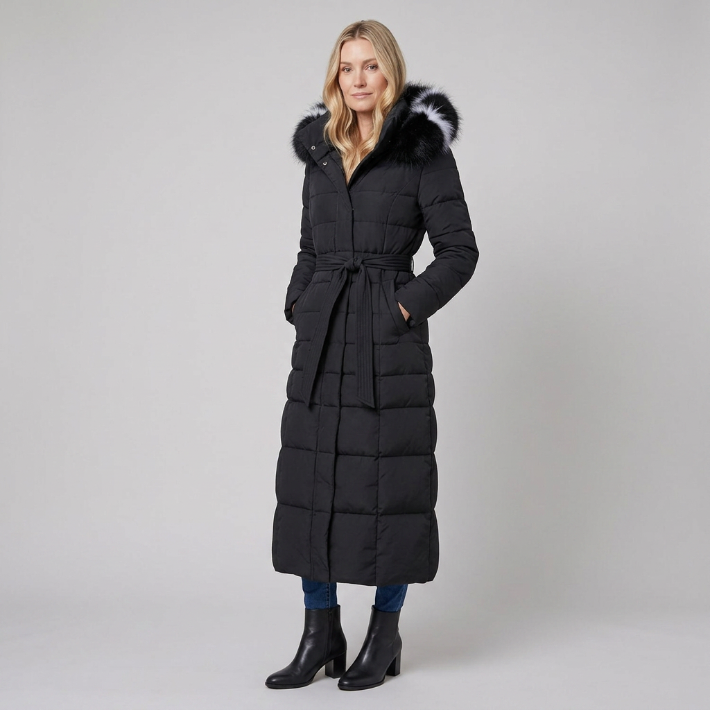 Quinley | Belted Faux Fur Hood Puffer Jacket