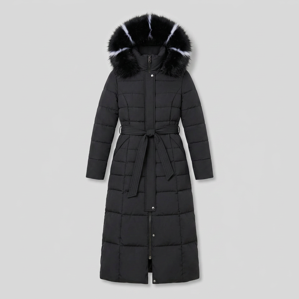 Quinley | Belted Faux Fur Hood Puffer Jacket