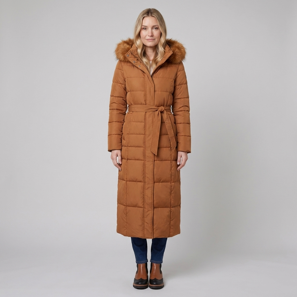 Quinley | Belted Faux Fur Hood Puffer Jacket