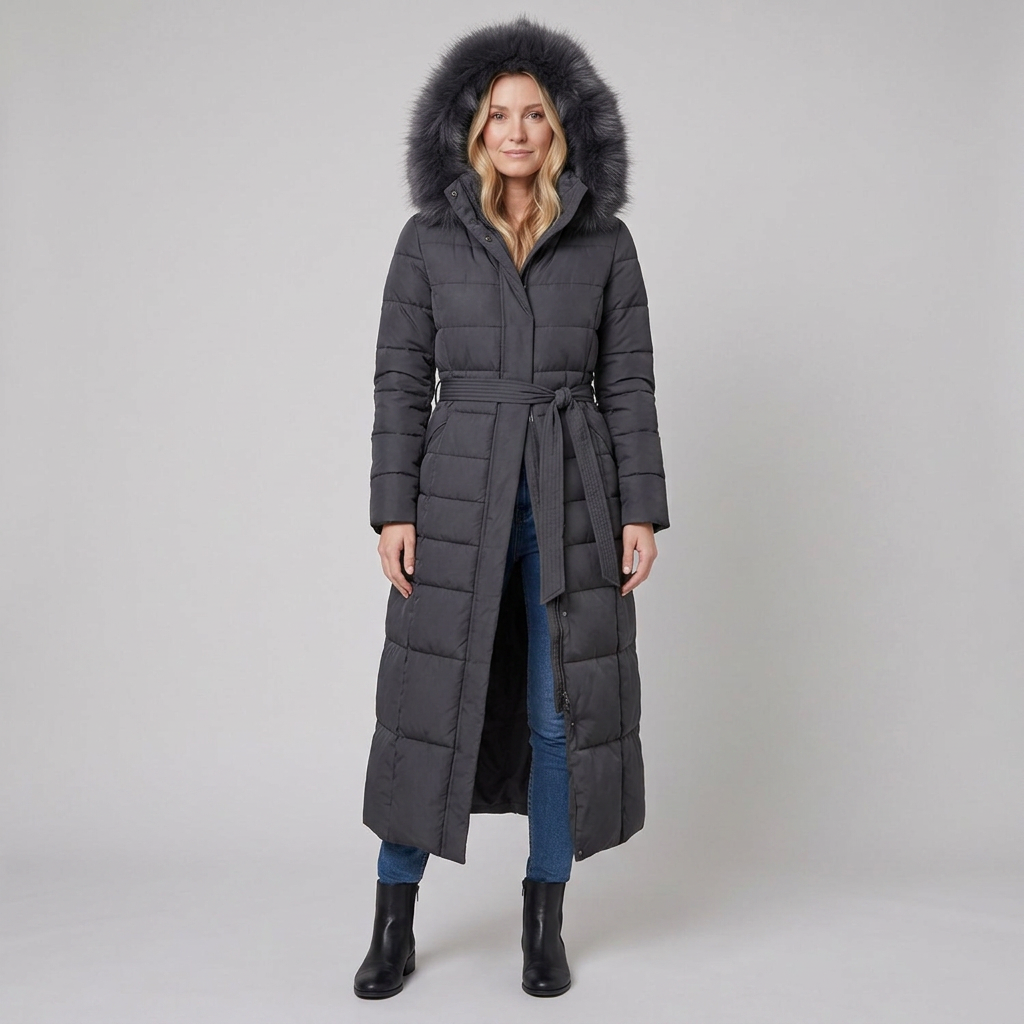 Quinley | Belted Faux Fur Hood Puffer Jacket