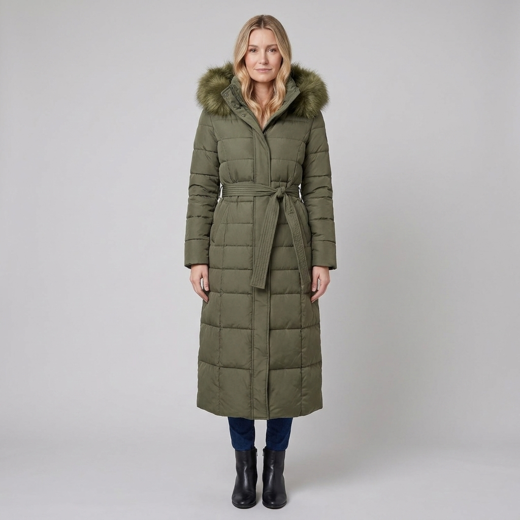 Quinley | Belted Faux Fur Hood Puffer Jacket