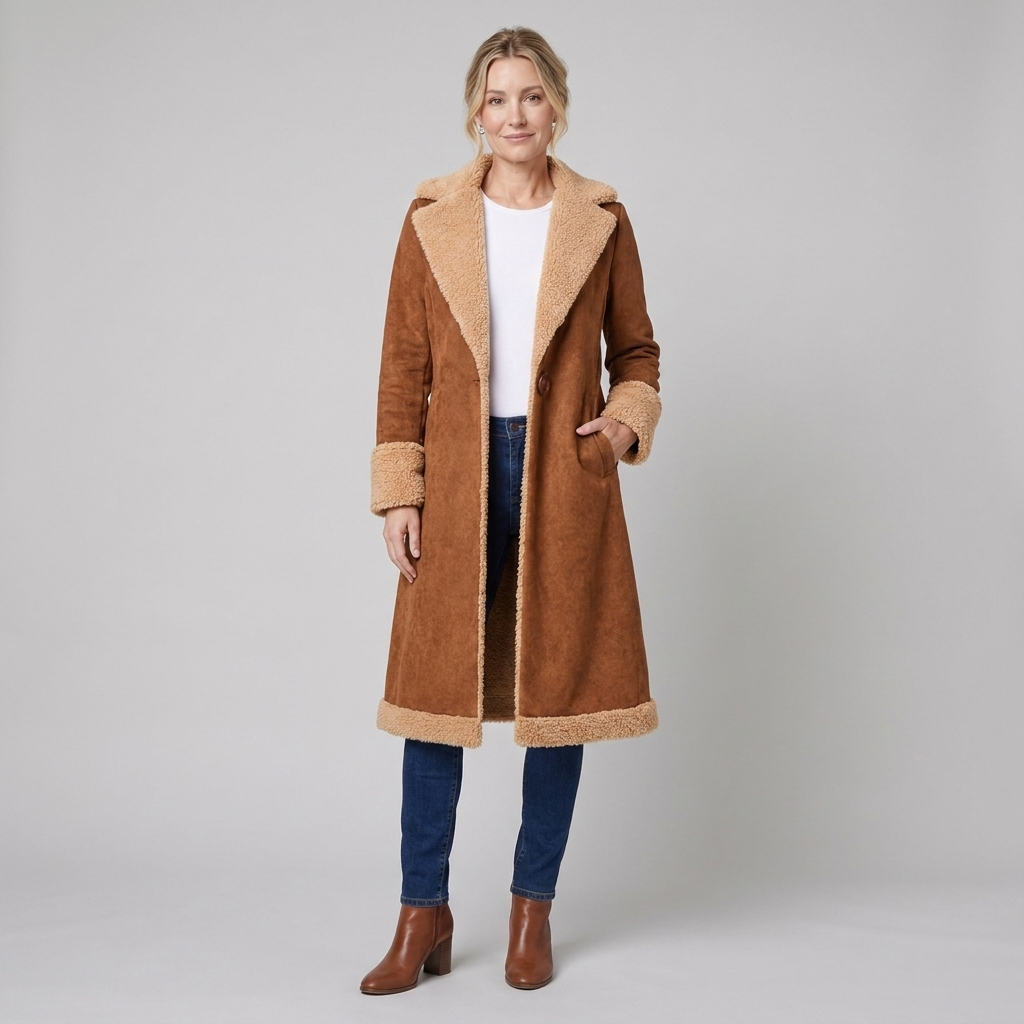 Seraphina | Faux Suede Fur Trimmed Trench Coat