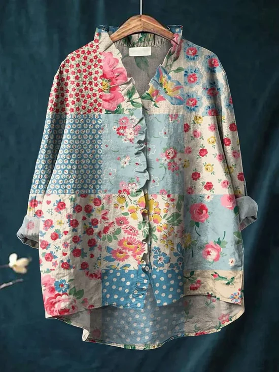 Odile | Women's Floral Shirt with Ruffle Detail