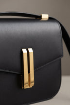 Amelie | Structured Black Leather Shoulder Bag with Gold Clasp