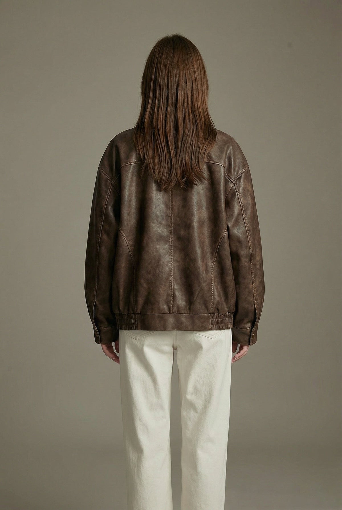 Corinna | Oversized Faux Leather Jacket with Vintage Brown Finish