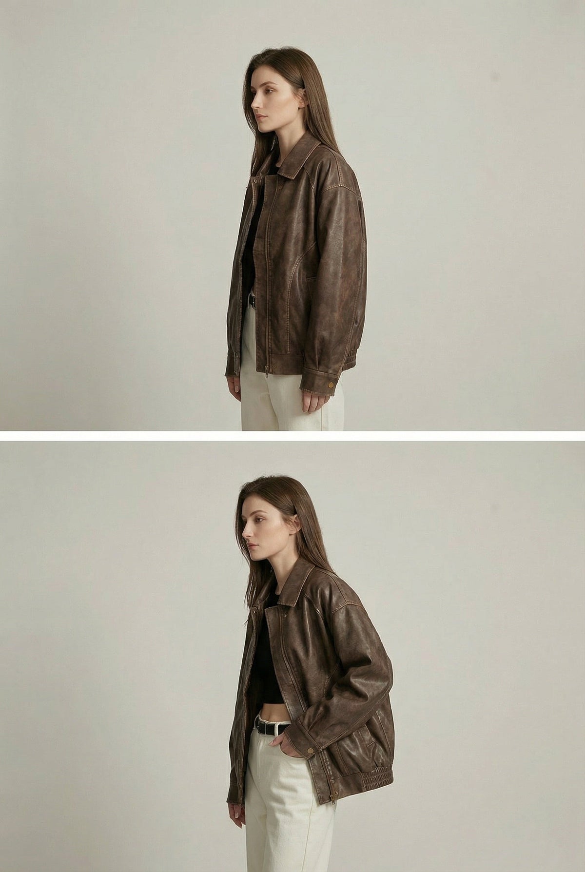 Corinna | Oversized Faux Leather Jacket with Vintage Brown Finish