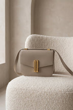 Amelie | Structured Black Leather Shoulder Bag with Gold Clasp