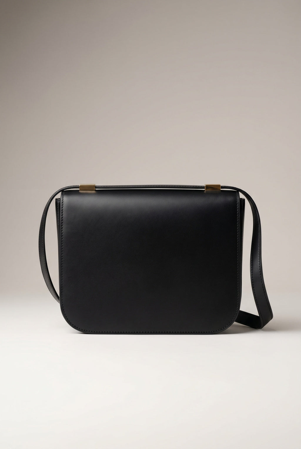Amelie | Structured Black Leather Shoulder Bag with Gold Clasp