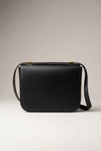 Amelie | Structured Black Leather Shoulder Bag with Gold Clasp