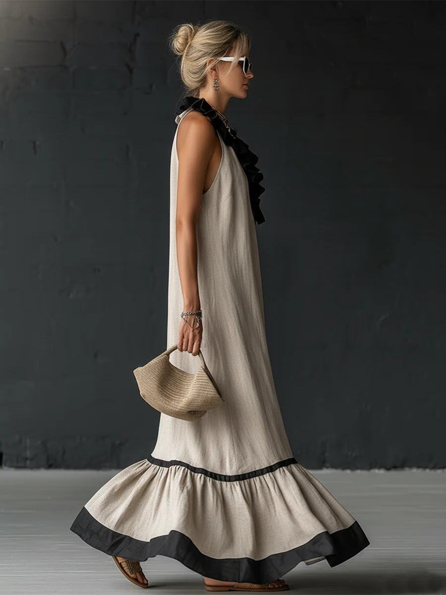 Selina | Women's Sleeveless Maxi Dress with Pockets and Ruffle Hem