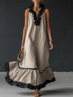 Selina | Women's Sleeveless Maxi Dress with Pockets and Ruffle Hem