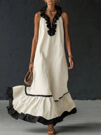 Selina | Women's Sleeveless Maxi Dress with Pockets and Ruffle Hem
