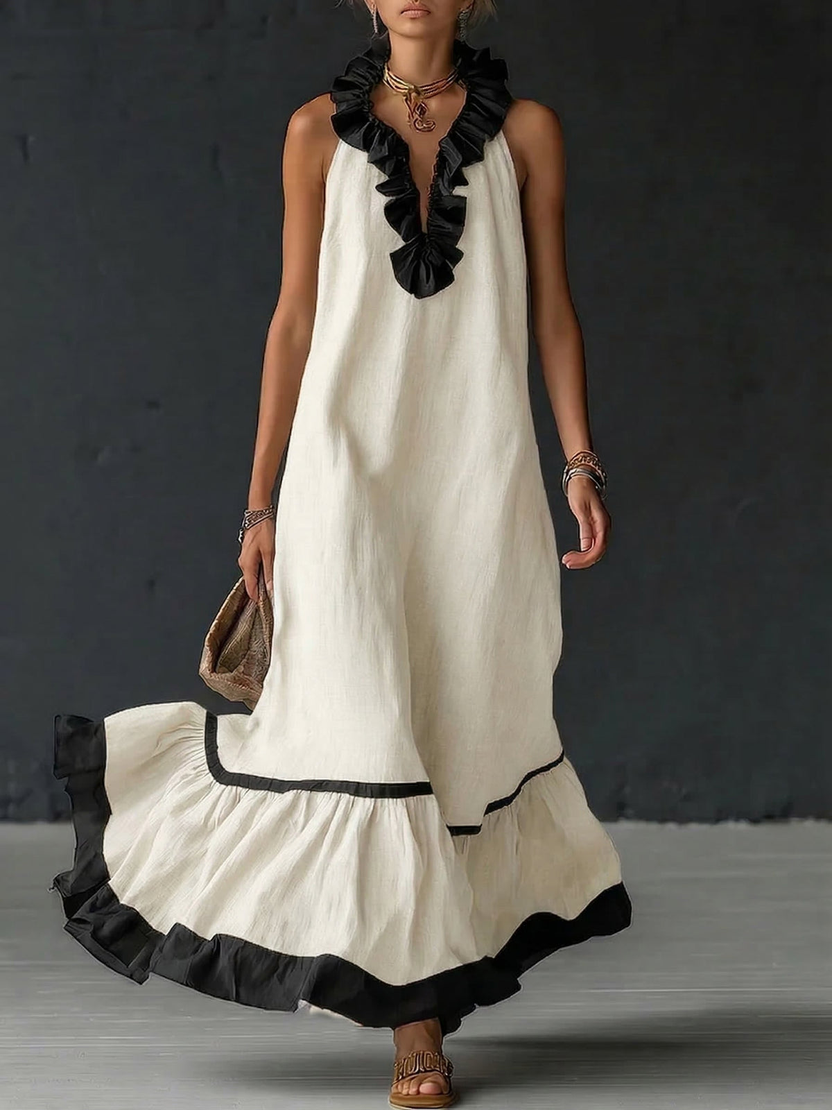 Selina | Women's Sleeveless Maxi Dress with Pockets and Ruffle Hem