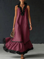 Selina | Women's Sleeveless Maxi Dress with Pockets and Ruffle Hem