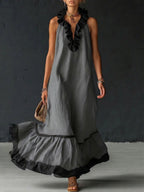 Selina | Women's Sleeveless Maxi Dress with Pockets and Ruffle Hem