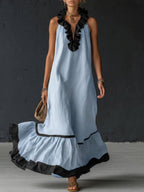 Selina | Women's Sleeveless Maxi Dress with Pockets and Ruffle Hem