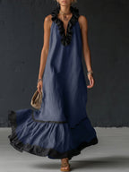Selina | Women's Sleeveless Maxi Dress with Pockets and Ruffle Hem