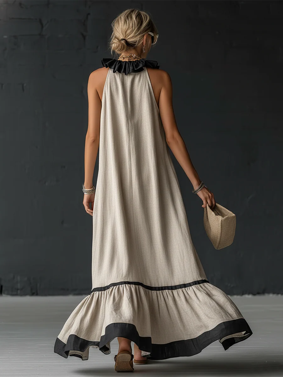 Selina | Women's Sleeveless Maxi Dress with Pockets and Ruffle Hem