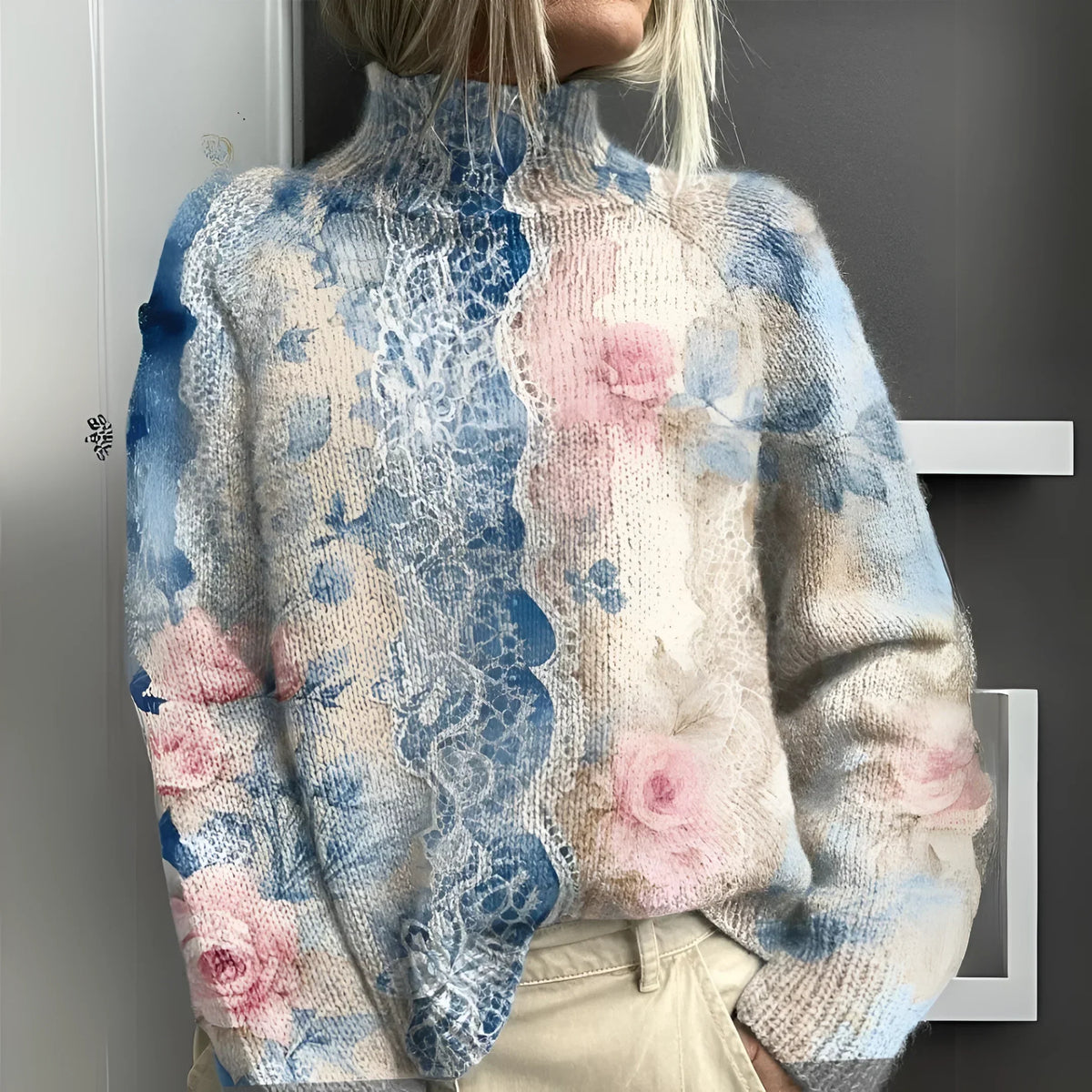 Wilma | Lace Floral Turtleneck Sweater