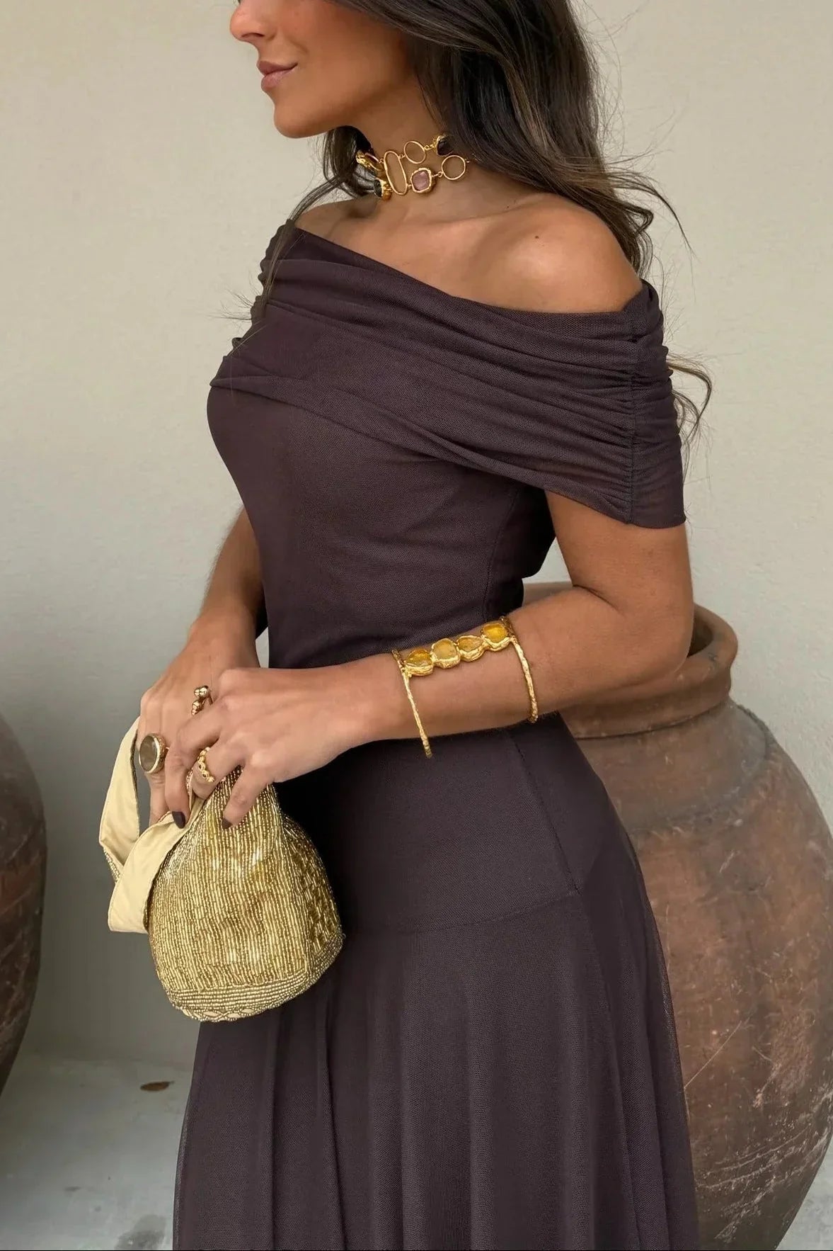 Aveline | Pleated One Shoulder Maxi Dress
