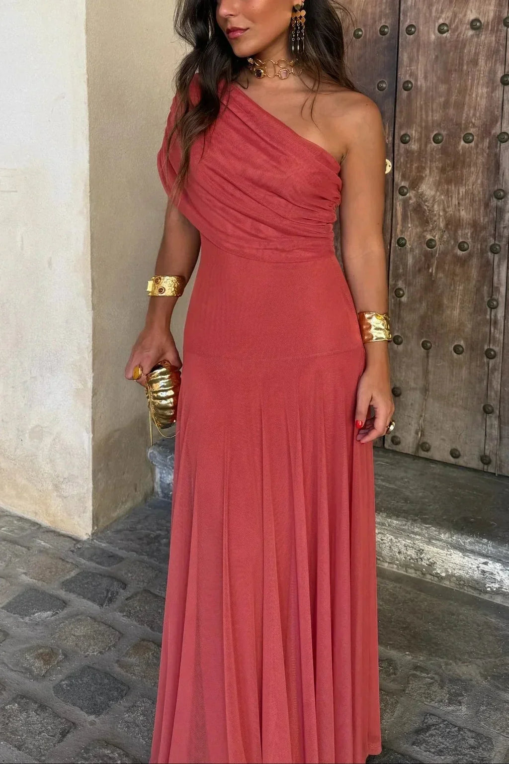 Aveline | Pleated One Shoulder Maxi Dress