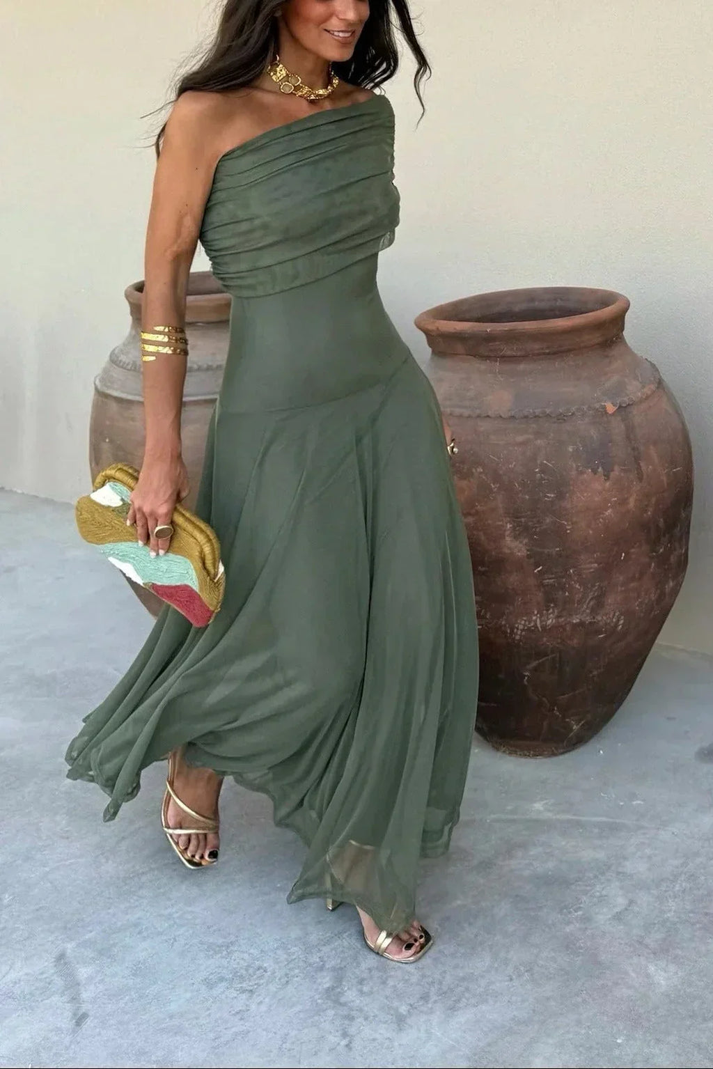 Aveline | Pleated One Shoulder Maxi Dress