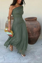 Aveline | Pleated One Shoulder Maxi Dress