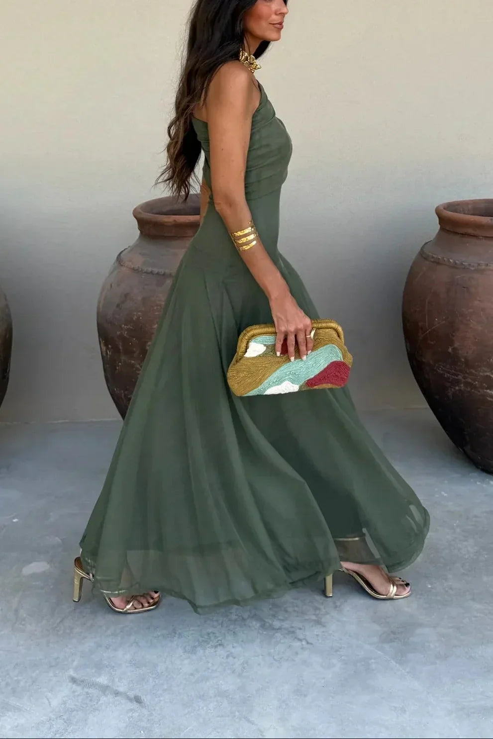 Aveline | Pleated One Shoulder Maxi Dress