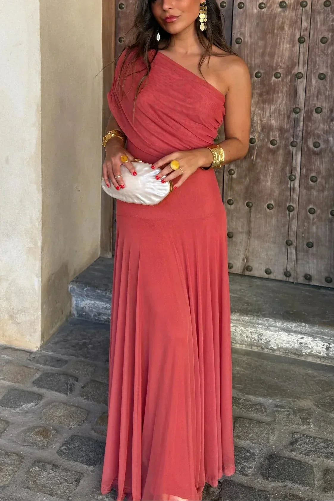 Aveline | Pleated One Shoulder Maxi Dress