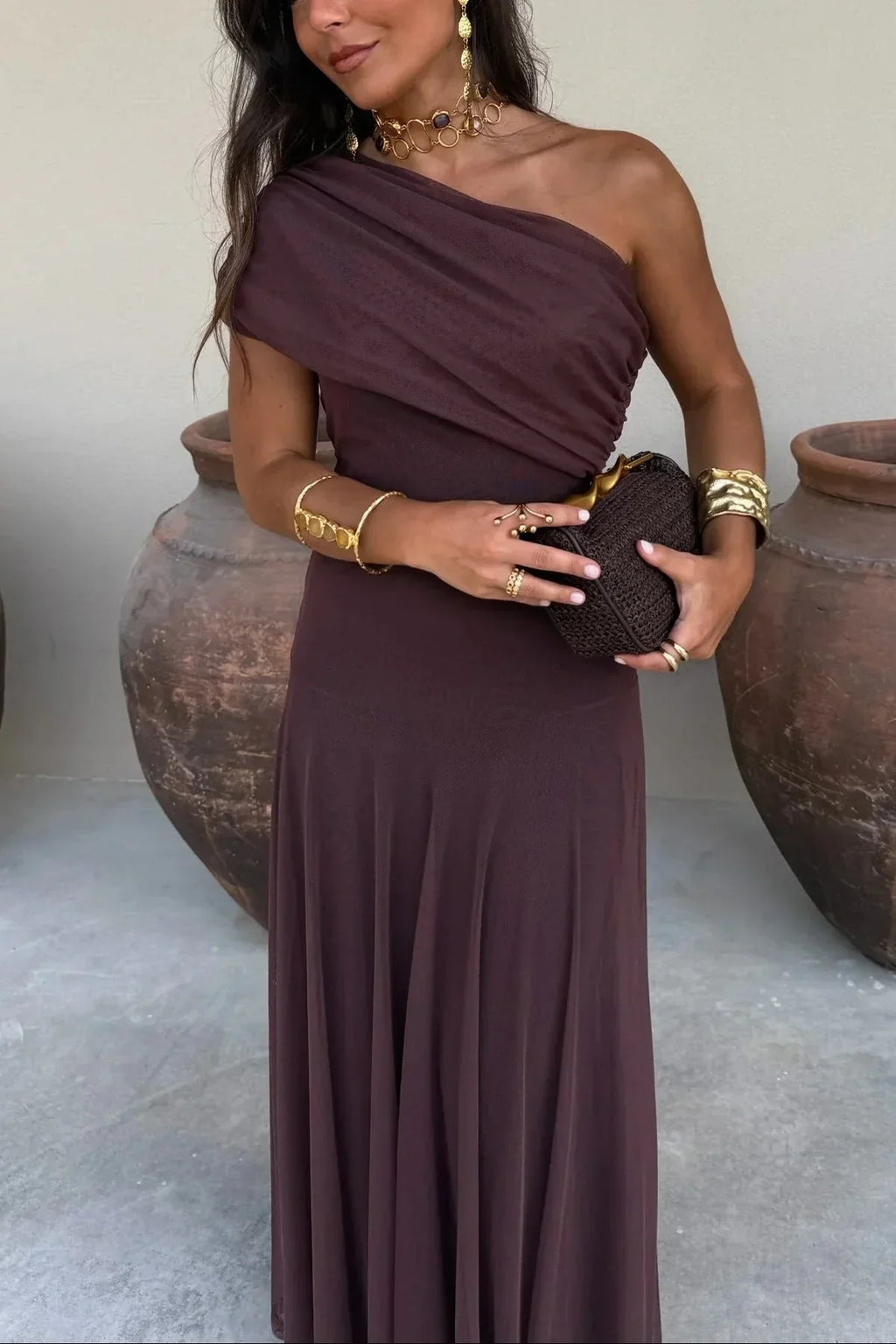 Aveline | Pleated One Shoulder Maxi Dress