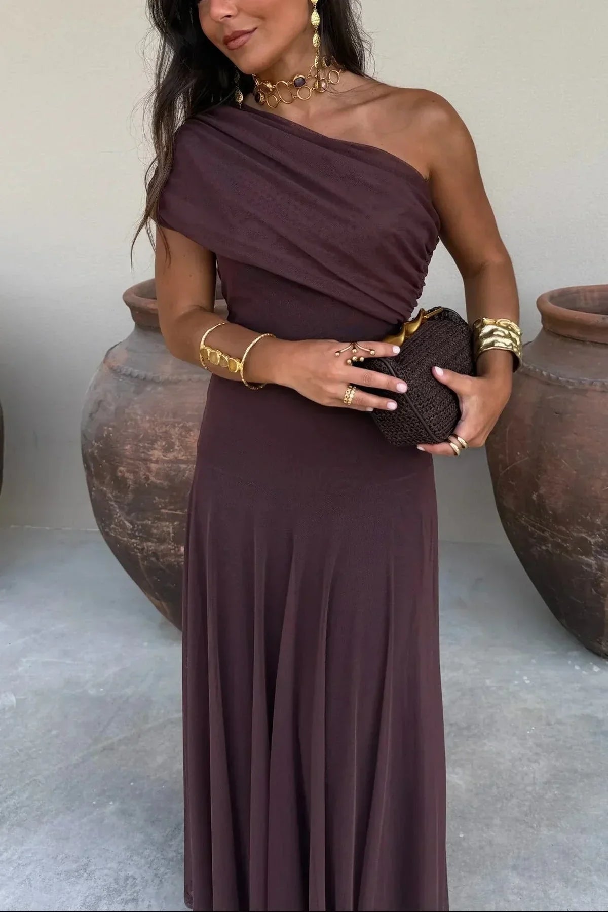 Aveline | Pleated One Shoulder Maxi Dress